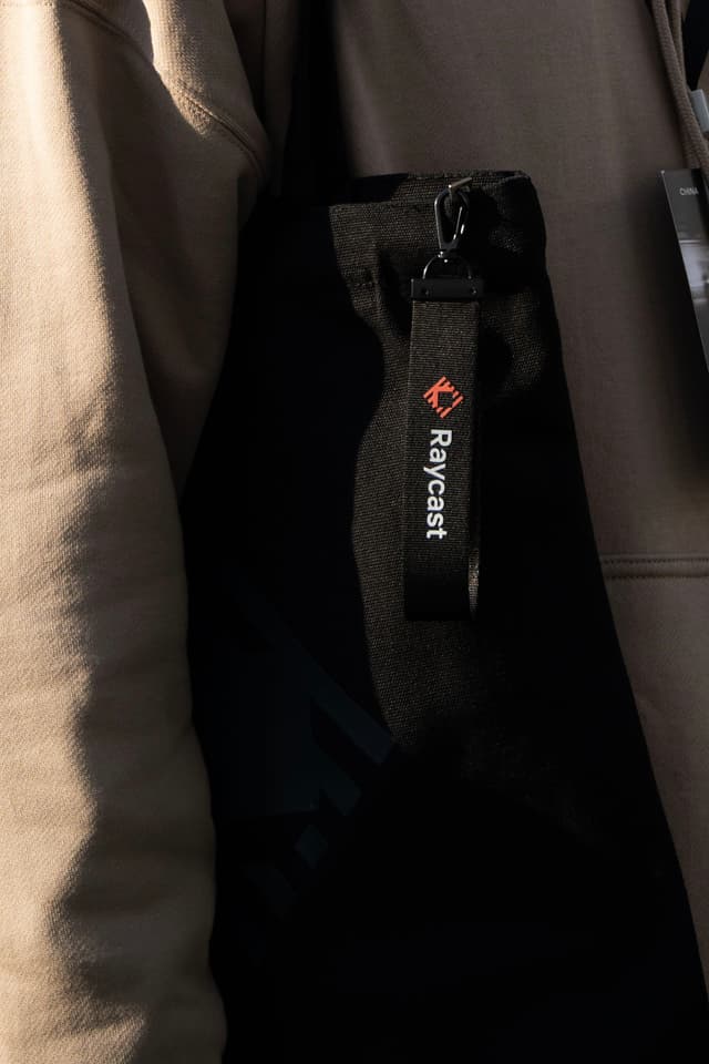 Closeup of a key strap on a tote bag